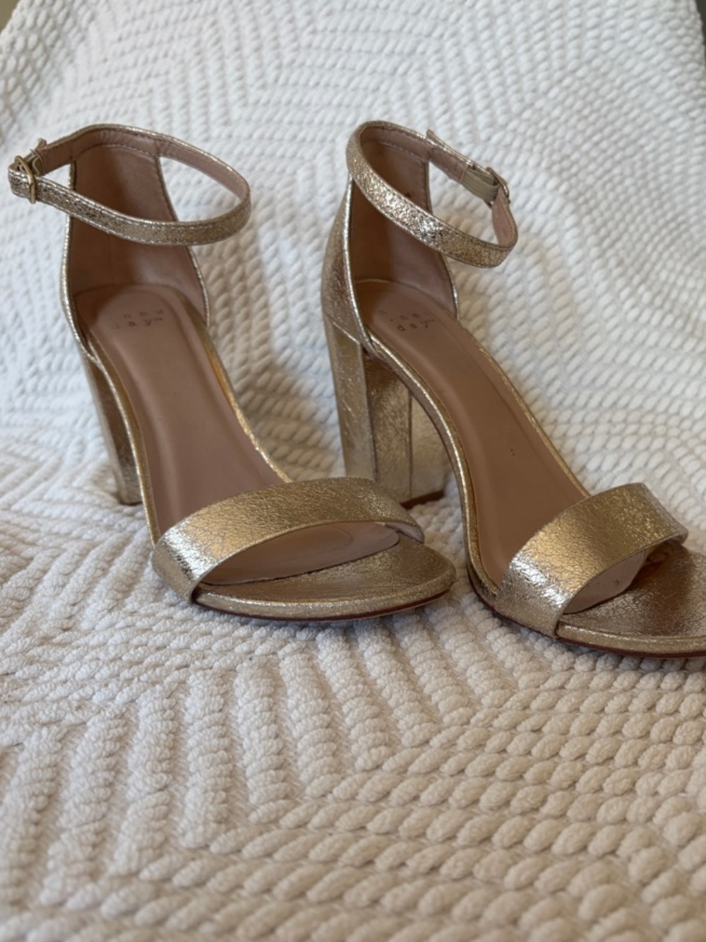 a new day Gold Metallic Block Heel Sandals